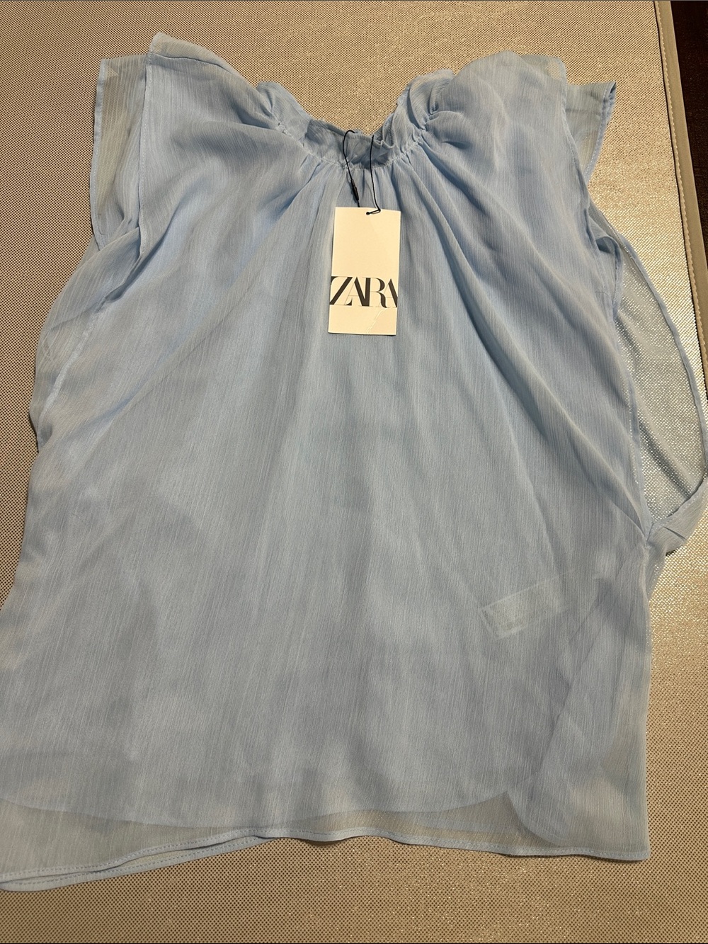 ZARA Pale Blue Sheer Cap-Sleeve Blouse